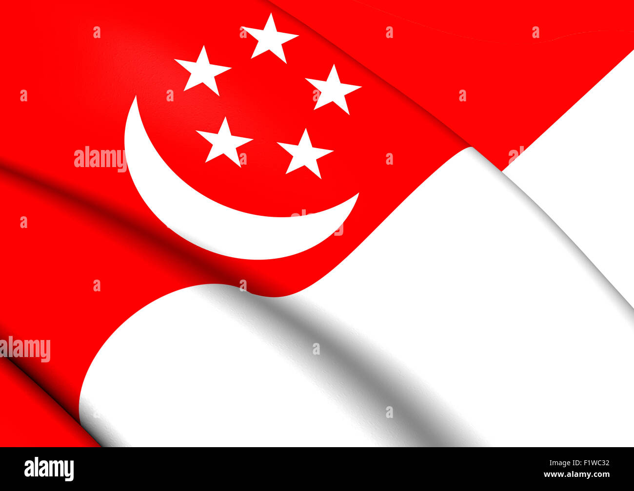 3D Flagge von Singapur. Hautnah. Stockfoto