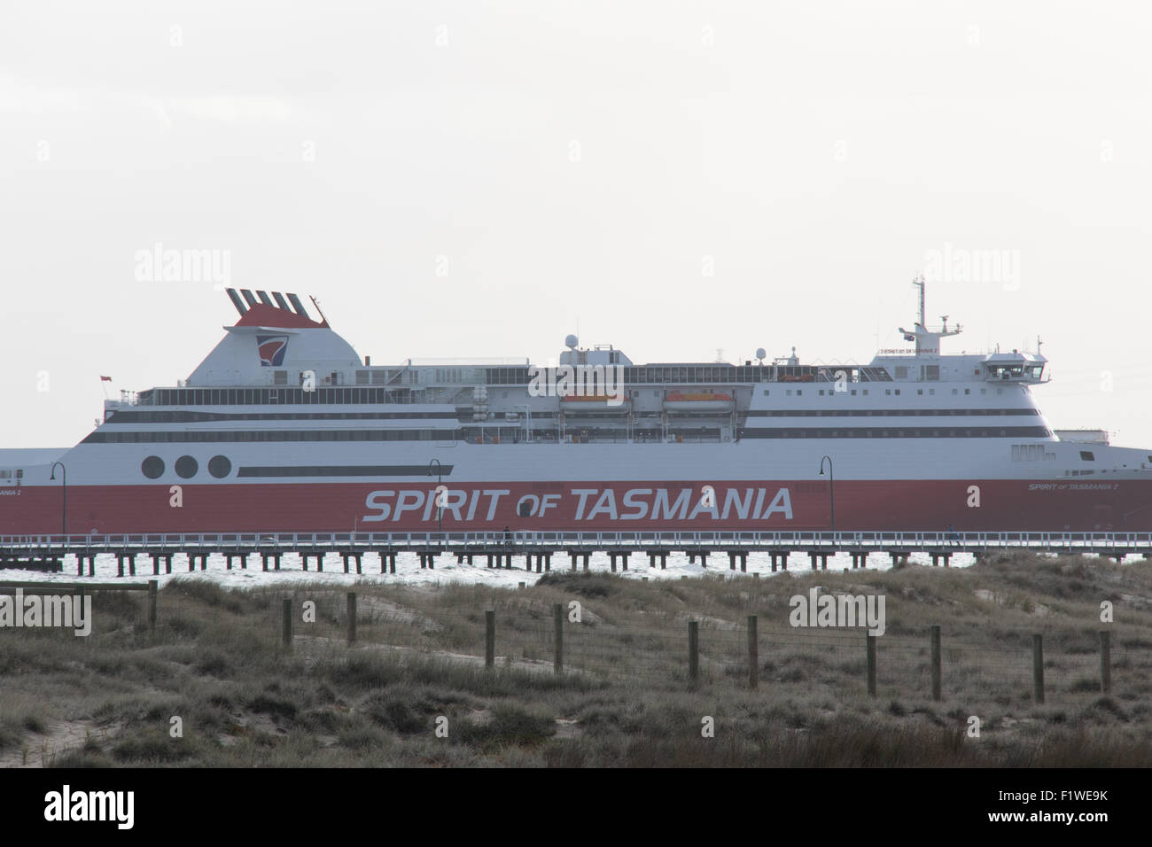 Die Spirit of Tasmania Schiff vor Anker am Cruise Ship Terminal in Port Melbourne, Victoria, Australien. Stockfoto