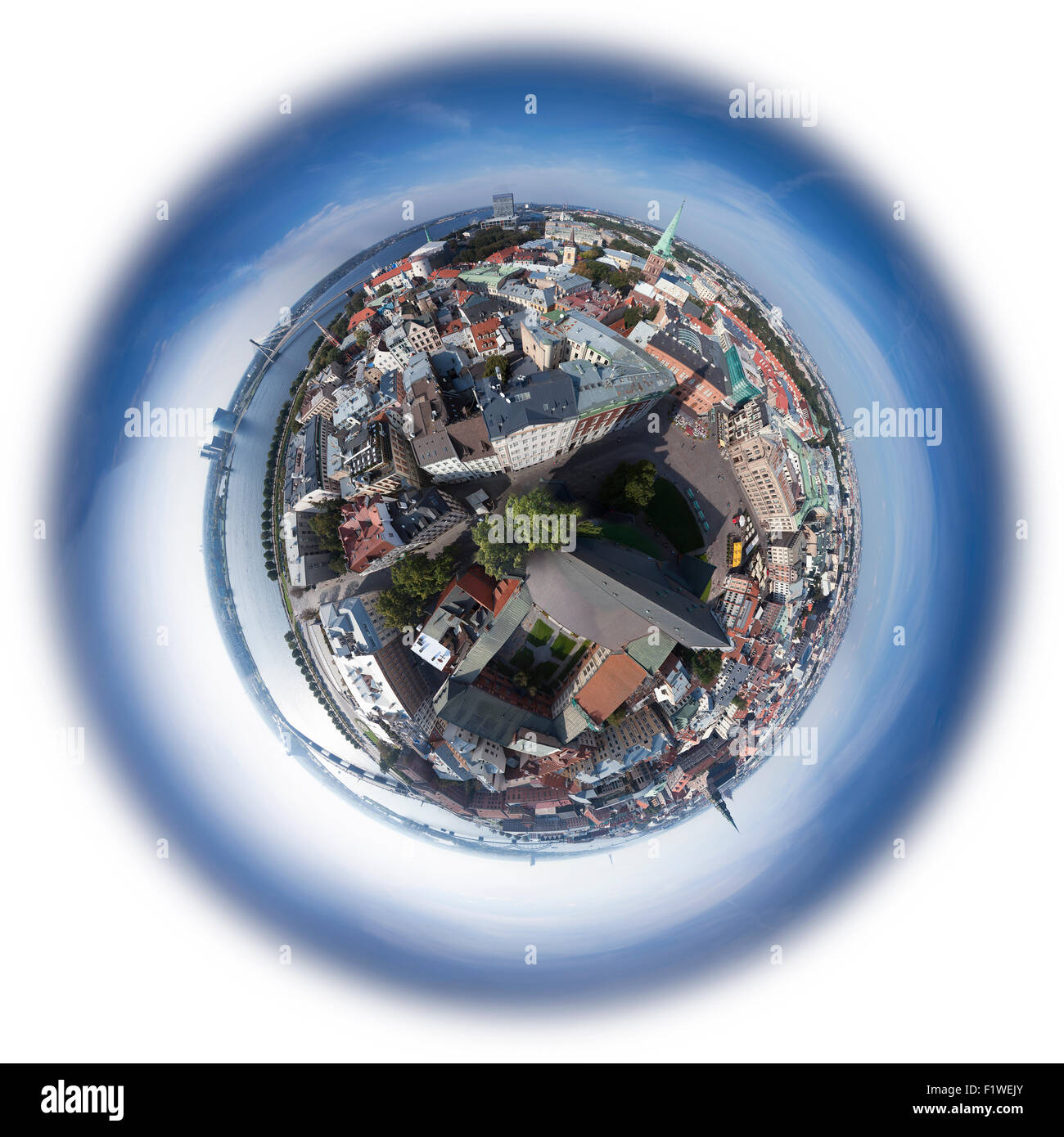 Riga alten Stadt Skyline-Blick von oben, 360-Grad-Miniplanet (Elemente dieses Bildes, eingerichtet von der NASA) Stockfoto