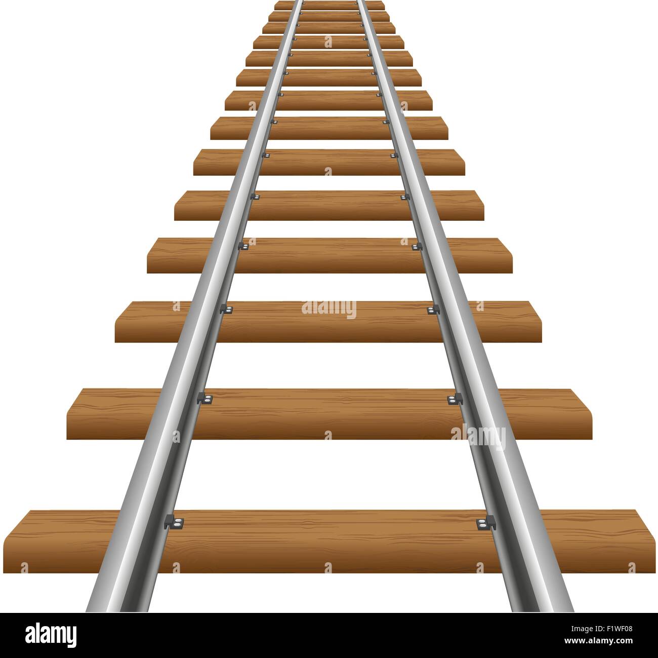 Schienen mit Holzschwellen Vektor-Illustration isoliert auf weißem Hintergrund Stock Vektor