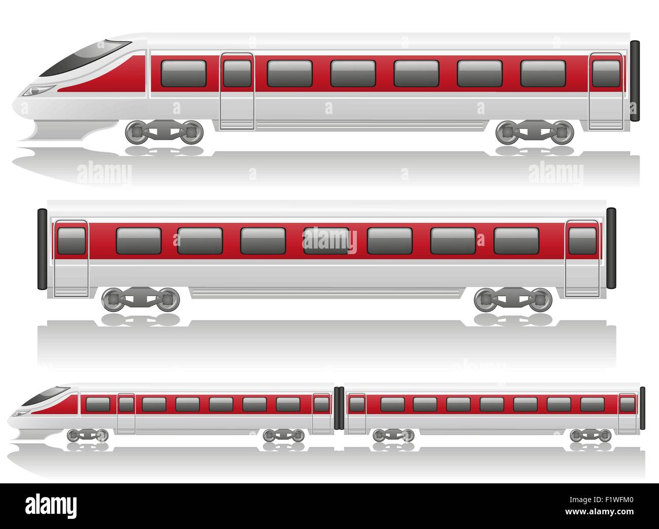 Geschwindigkeit-Zug-Lok und Wagen Vektor-Illustration isoliert auf weißem Hintergrund Stock Vektor