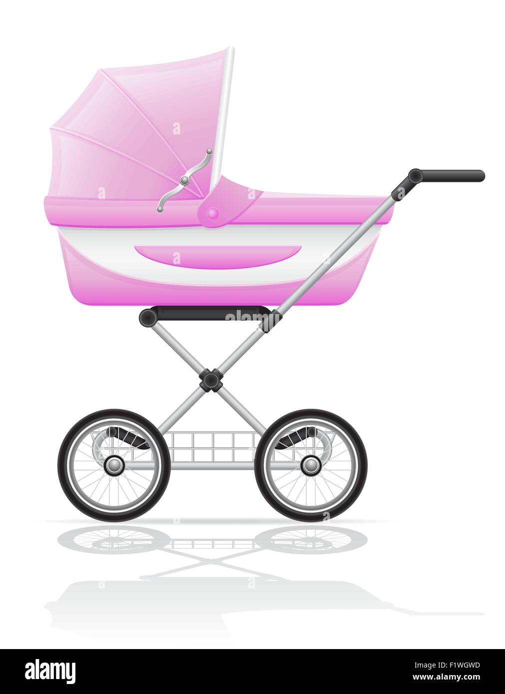 Babys Perambulator rosa Vektor-Illustration isoliert auf weißem Hintergrund Stock Vektor