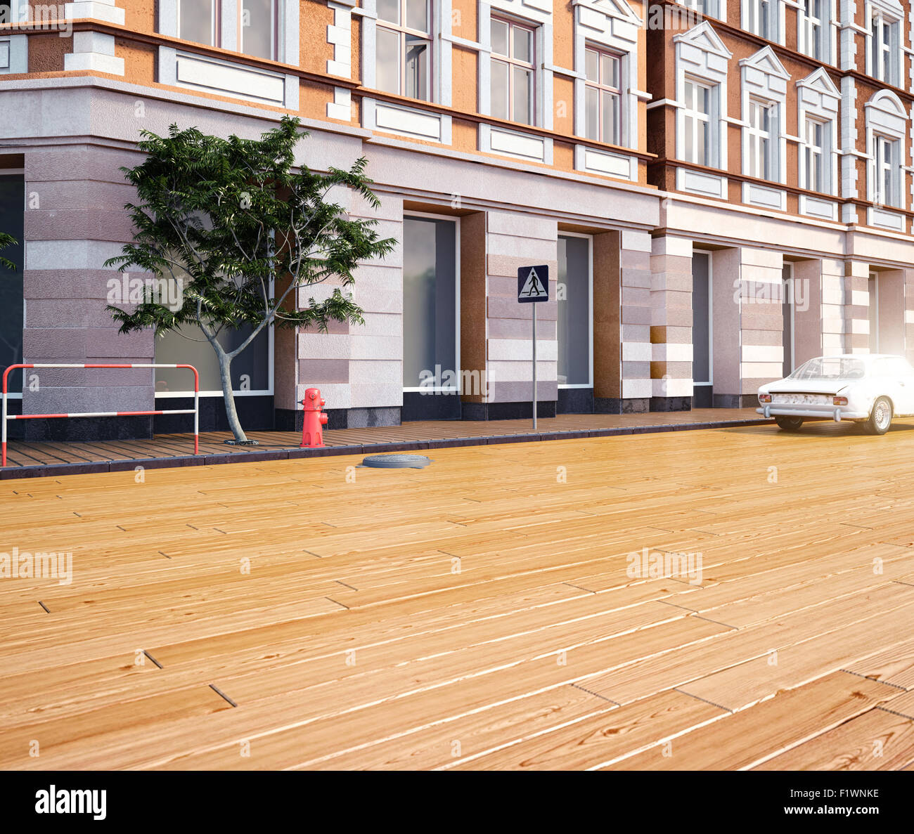 schöne Stadt Straße mit Parkett Asphalt. 3d Kreativkonzept Stockfoto