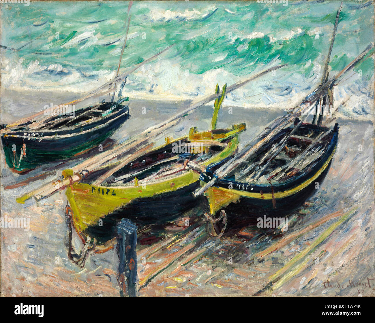 Claude Monet - drei Fischerboote Stockfoto