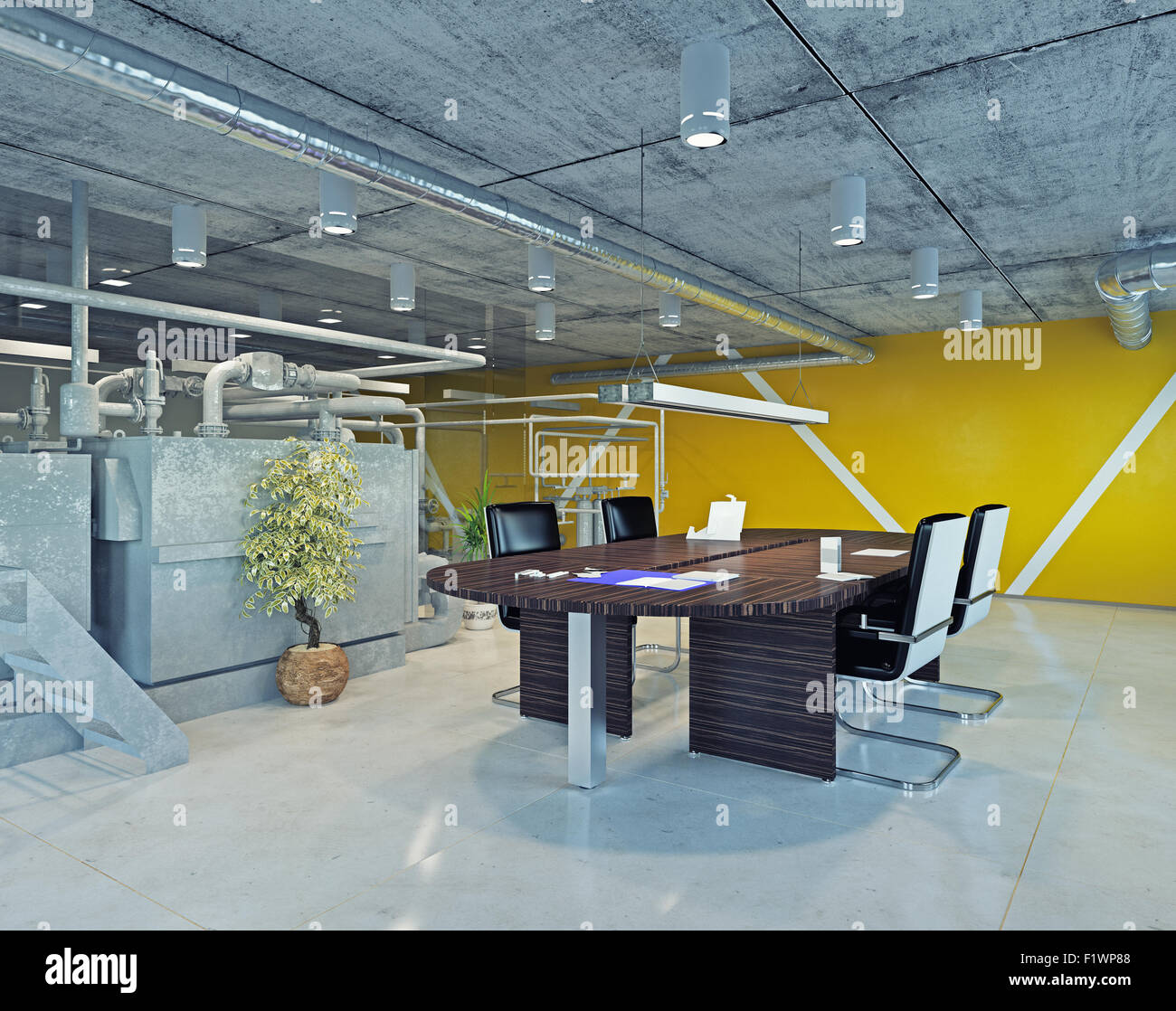 modernes Loft Büroeinrichtung. 3D Design-Konzept Stockfoto