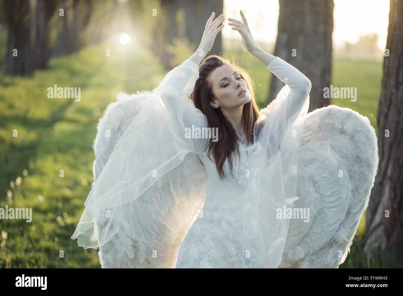 Wunderbare Engel tanzen in den wilden Wald Stockfoto