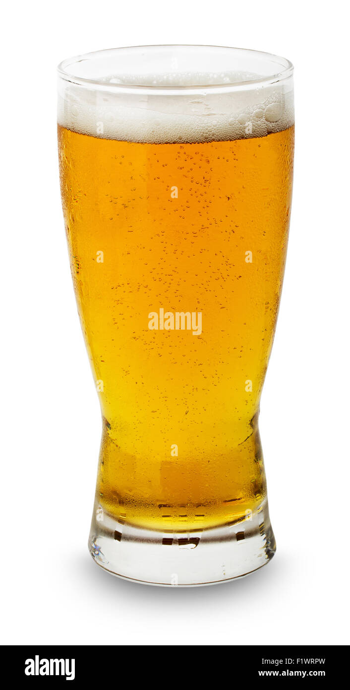 Glas frisches Bier auf dem weißen Hintergrund isoliert. Stockfoto