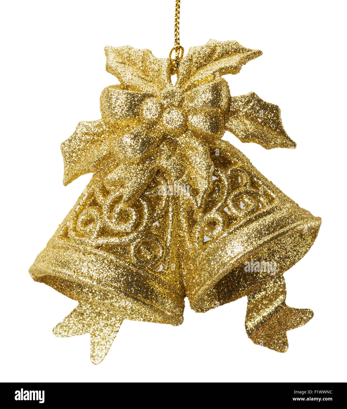 Goldene Weihnachtsglocken auf dem weißen Hintergrund isoliert