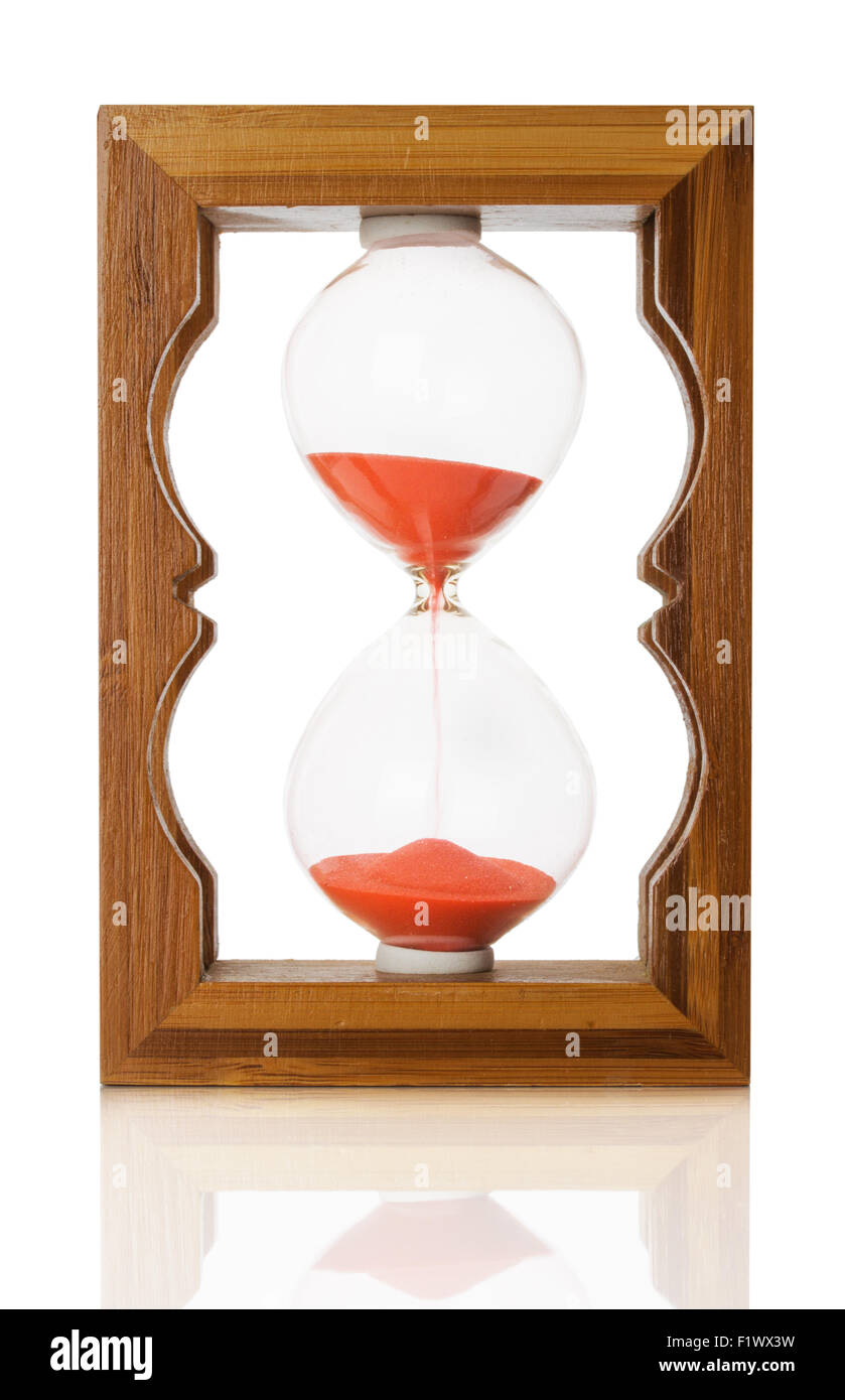 Holz-Sand Glas isoliert auf einem weißen Hintergrund. Stockfoto