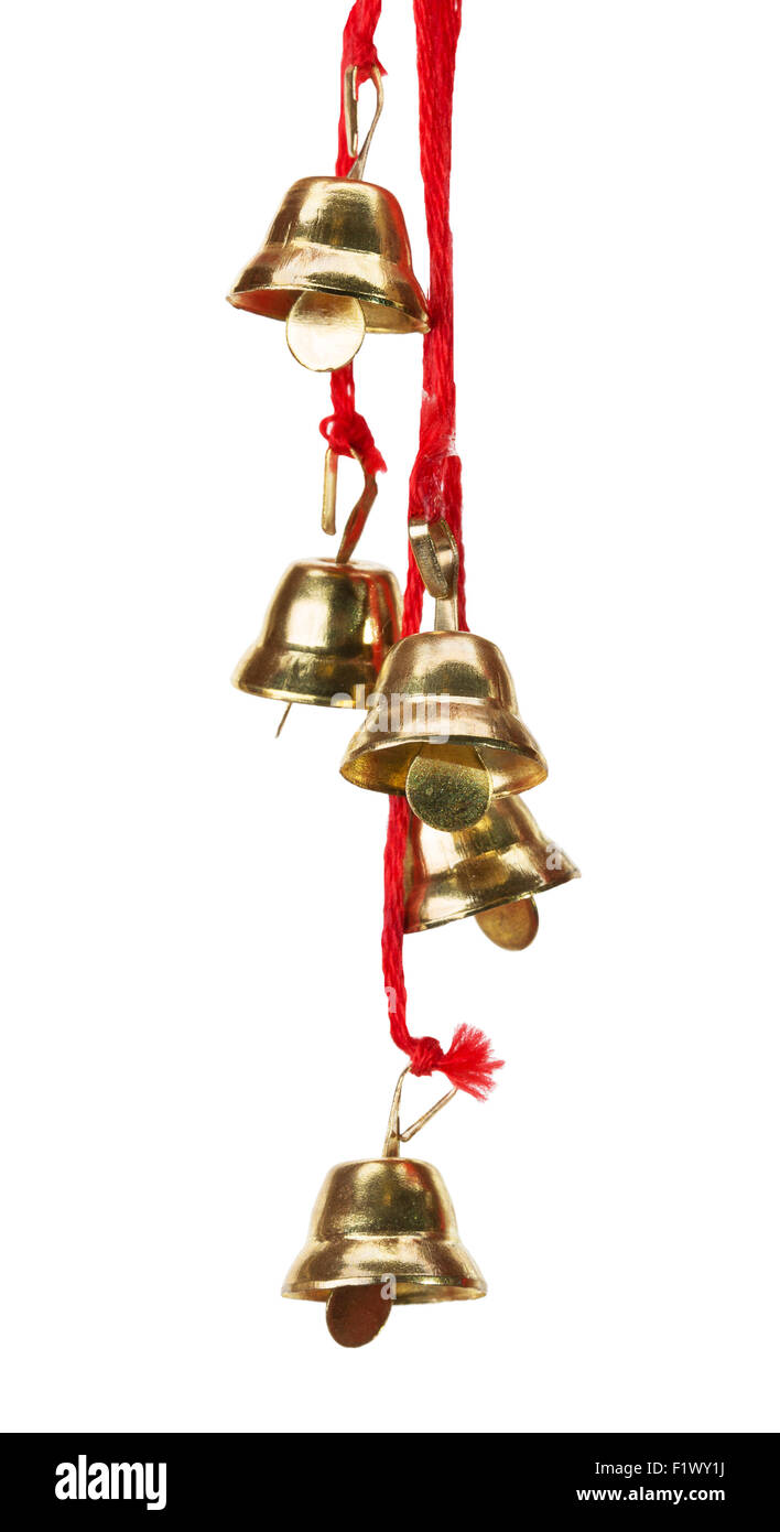 Goldene Glocken auf dem weißen Hintergrund isoliert. Stockfoto