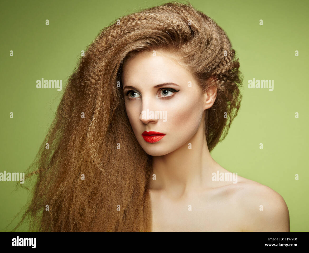 Porträt von schöne sinnliche Frau mit elegante Frisur.  Perfektes Make-up. Modefoto Stockfoto