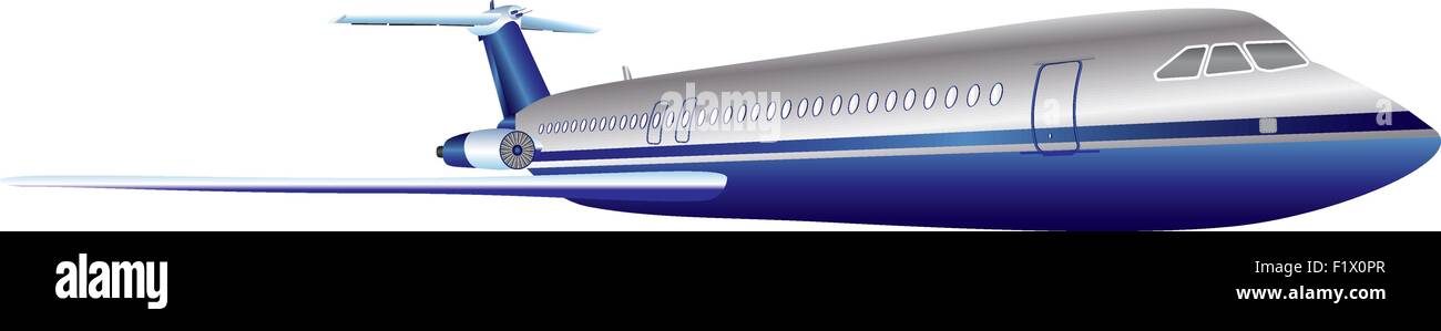 Ein Veteran blau und Silber Twin Engined Jet Airliner isoliert auf weiss Stock Vektor