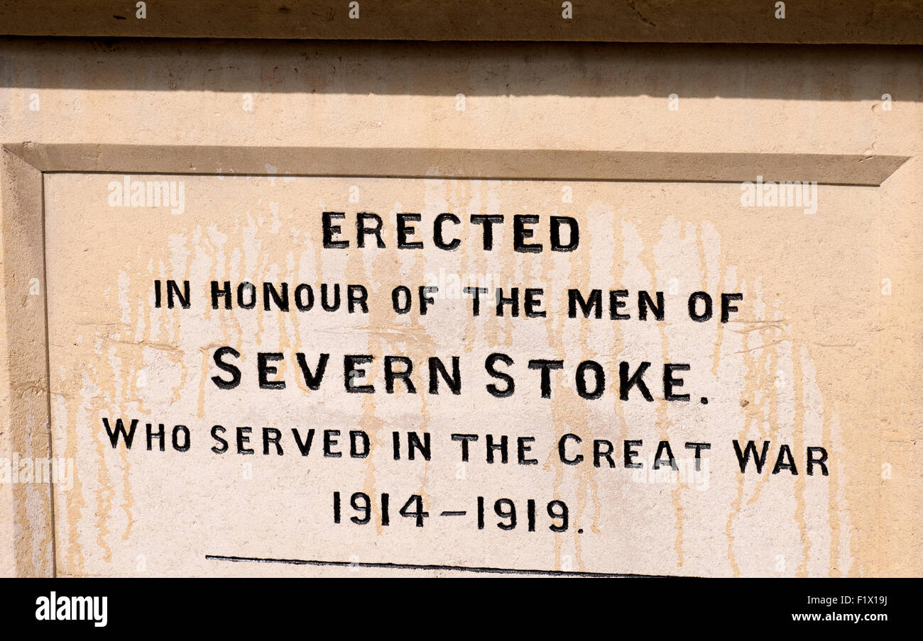 Krieg Denkmal Detail, Stoke Severn, Worcestershire, England, UK Stockfoto