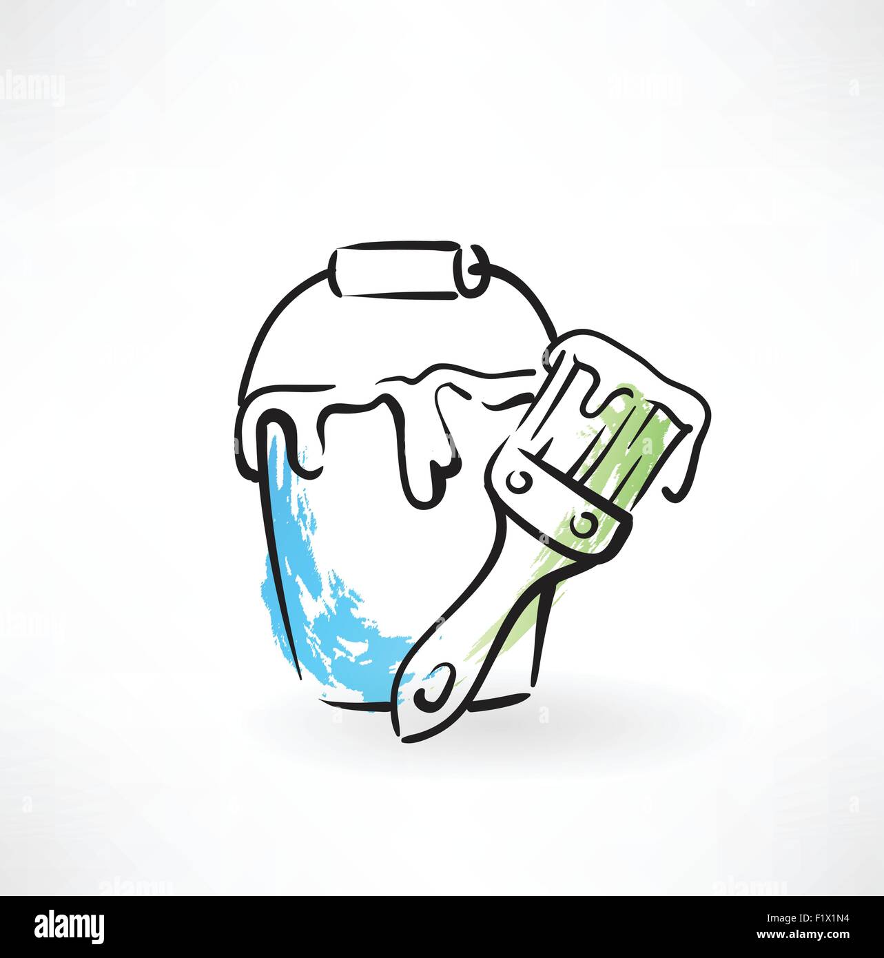 Eimer und Bürste Grunge-Ikone zu malen Stock Vektor