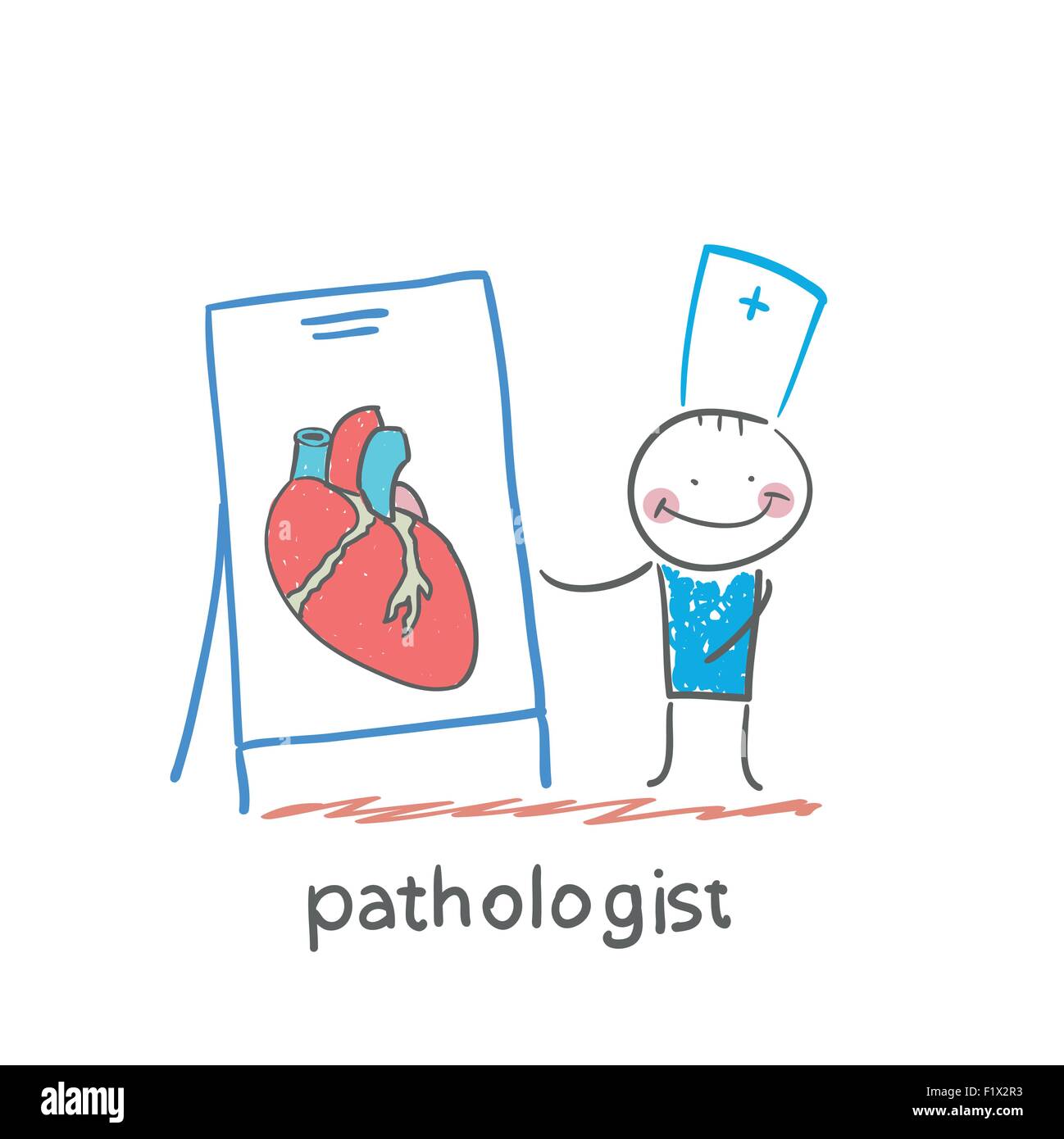 Pathologe sagt eine Veränderung des Herzens. Lustige Cartoon-Stil-Abbildung. Die Situation des Lebens. Stock Vektor