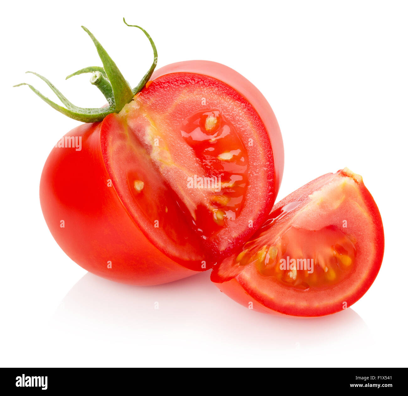 leckere Tomaten isoliert auf einem weißen Hintergrund. Stockfoto