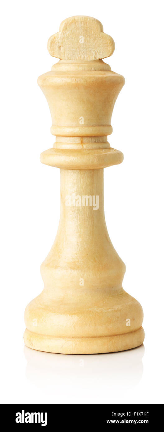 weiße Holz Schachkönig auf dem weißen Hintergrund. Stockfoto