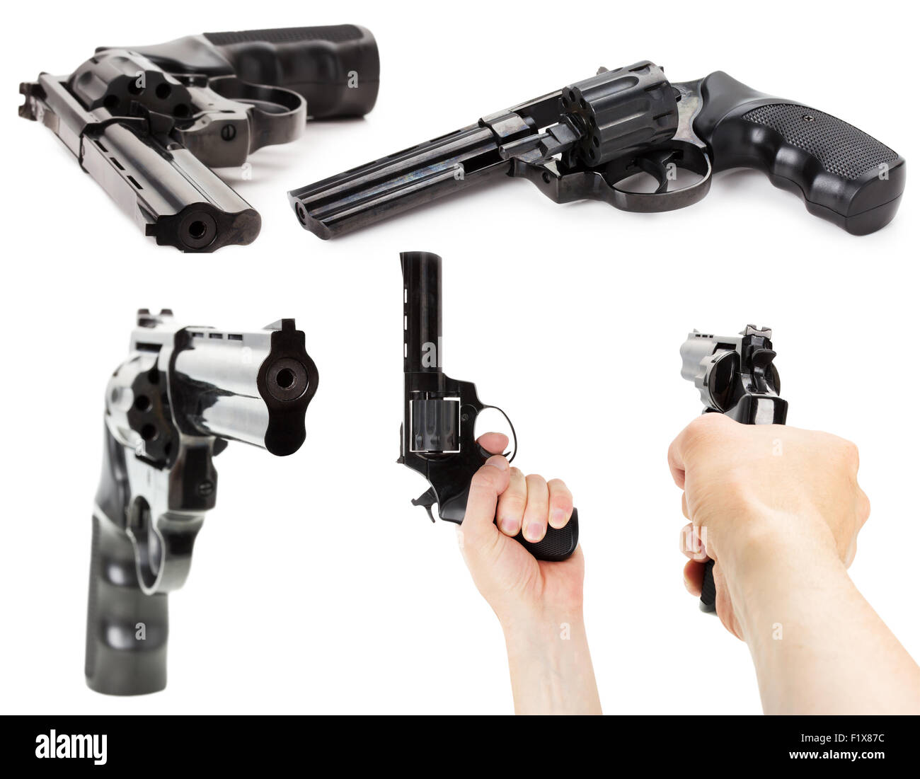 schwarzen Revolver auf dem weißen Hintergrund. Stockfoto