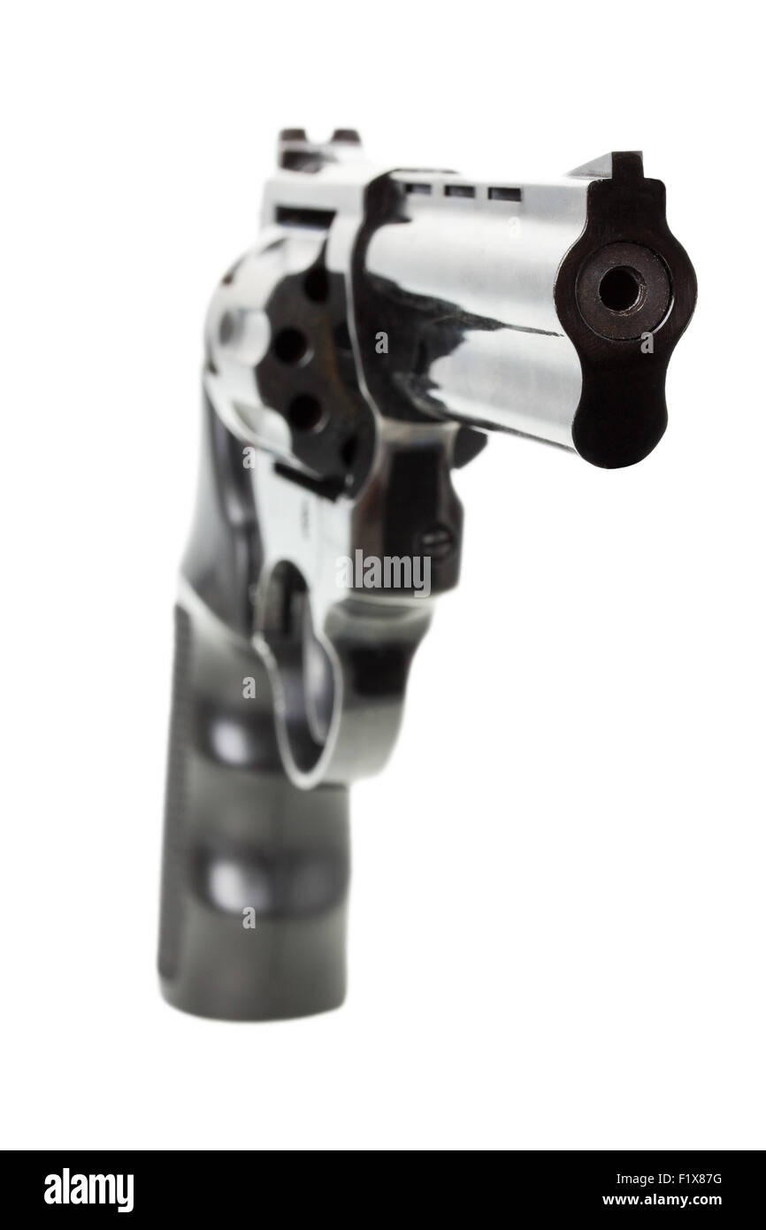 schwarzen Revolver auf dem weißen Hintergrund. Stockfoto