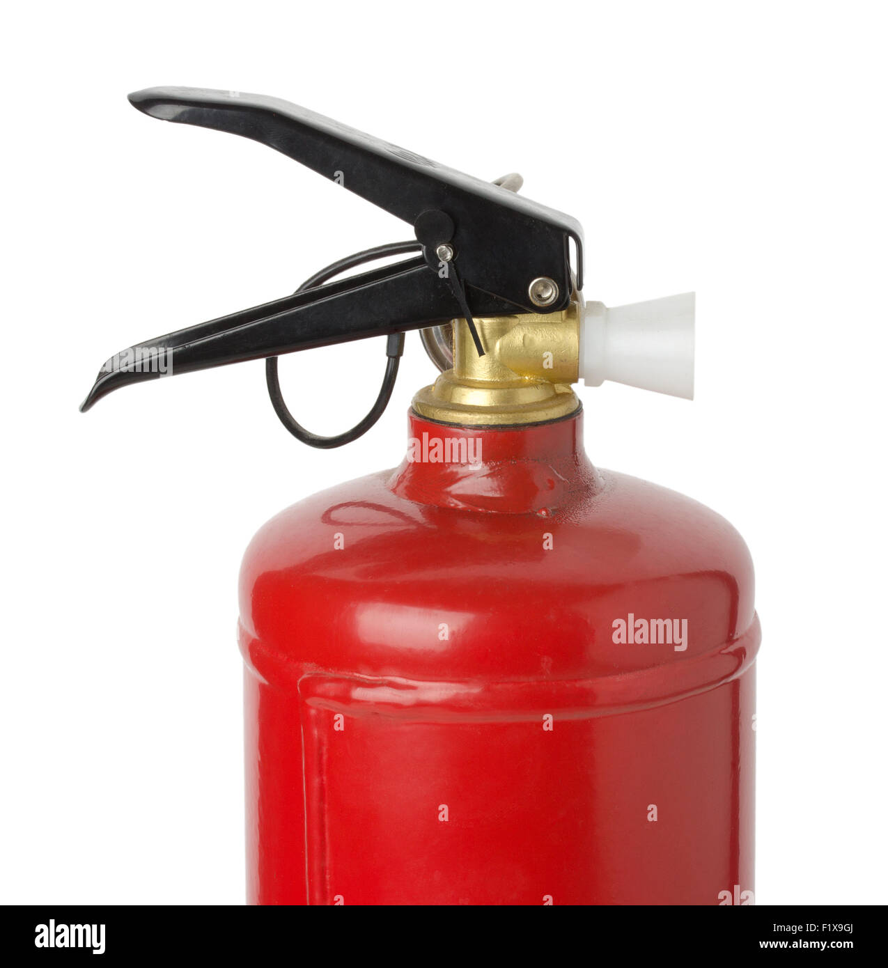 Feuerlöscher auf weißem Hintergrund. Stockfoto