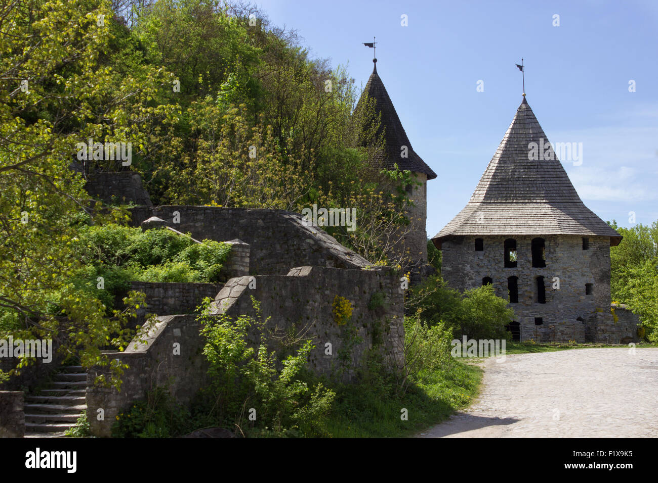 Alten Turm der mittelalterlichen Burg. Stockfoto