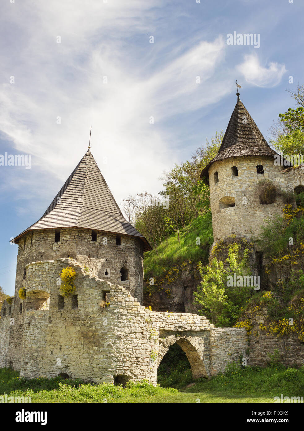 Alten Turm der mittelalterlichen Burg. Stockfoto