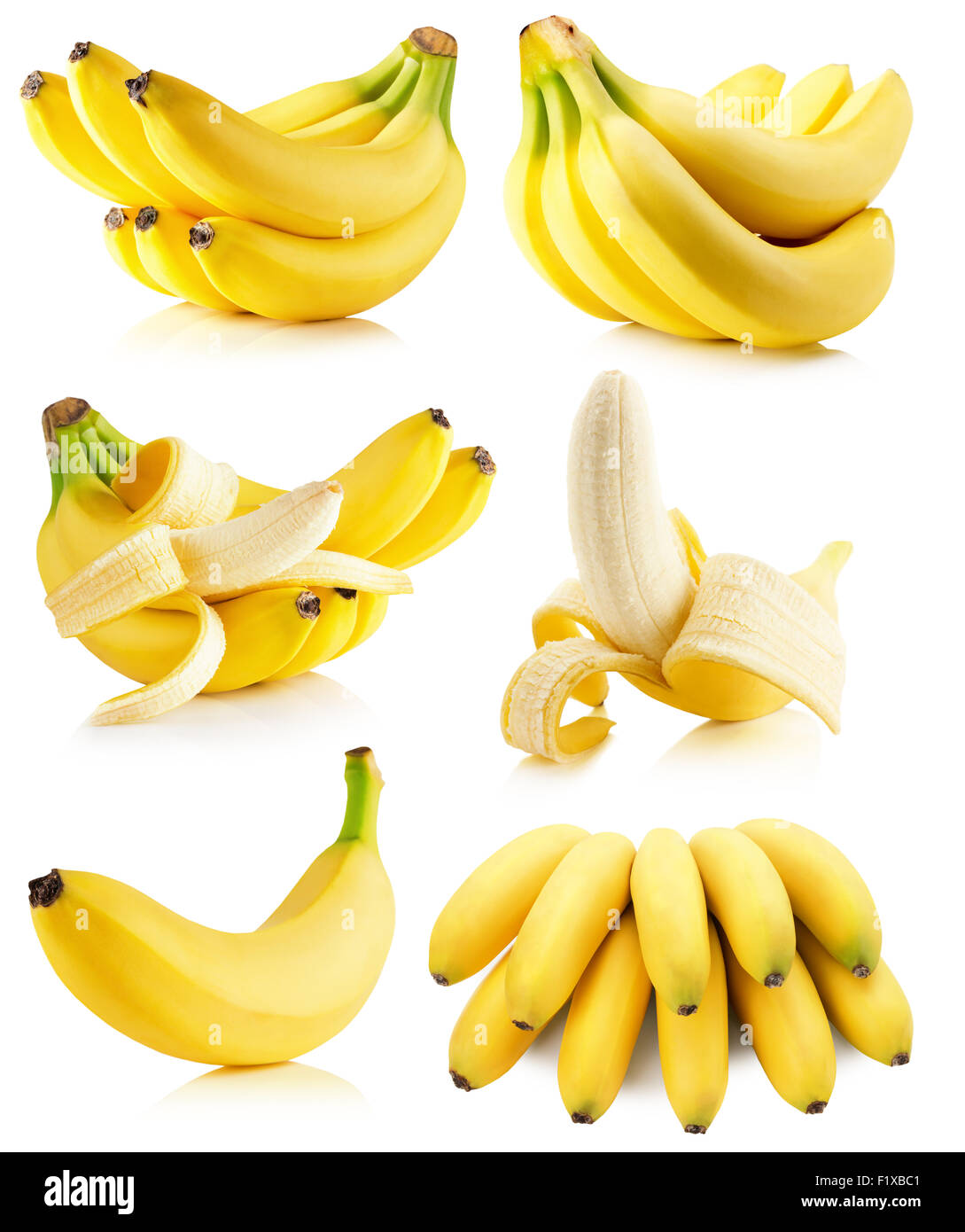 Satz von Bananen auf dem weißen Hintergrund isoliert. Stockfoto