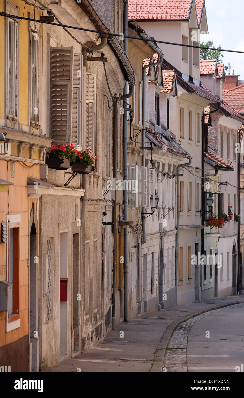 Straße in der Altstadt von Ljubljana, Slowenien am 30. Juni 2015 Stockfoto