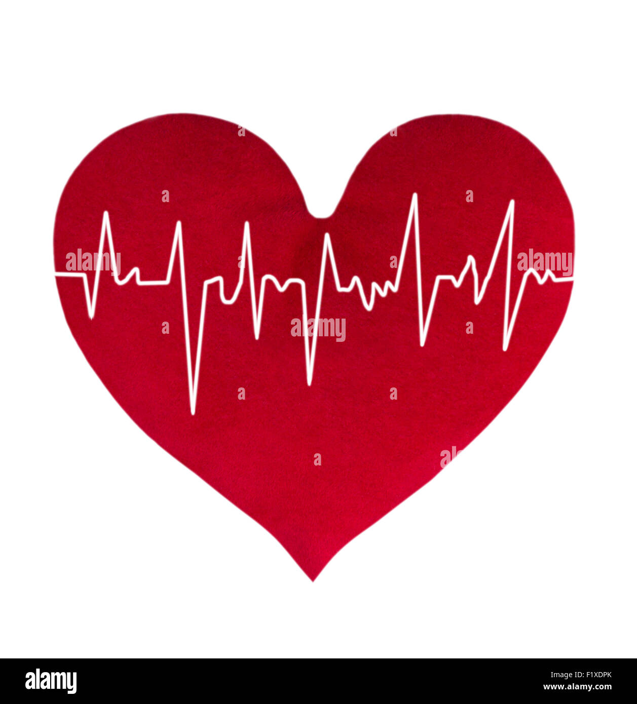 rotes Herz mit EKG auf weißem Hintergrund. Stockfoto