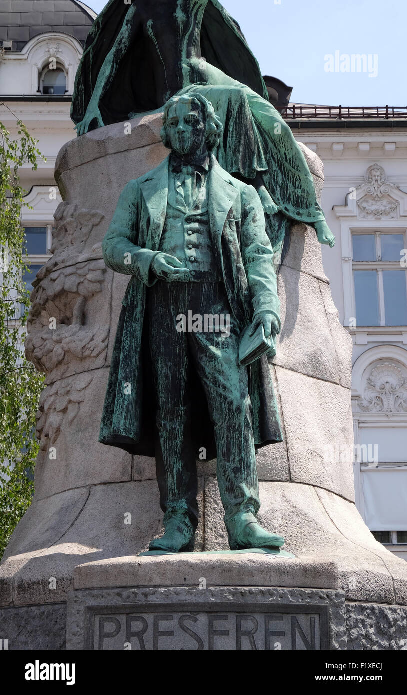 Denkmal von France Preseren im Zentrum von Ljubljana, Slowenien am 30. Juni 2015 Stockfoto