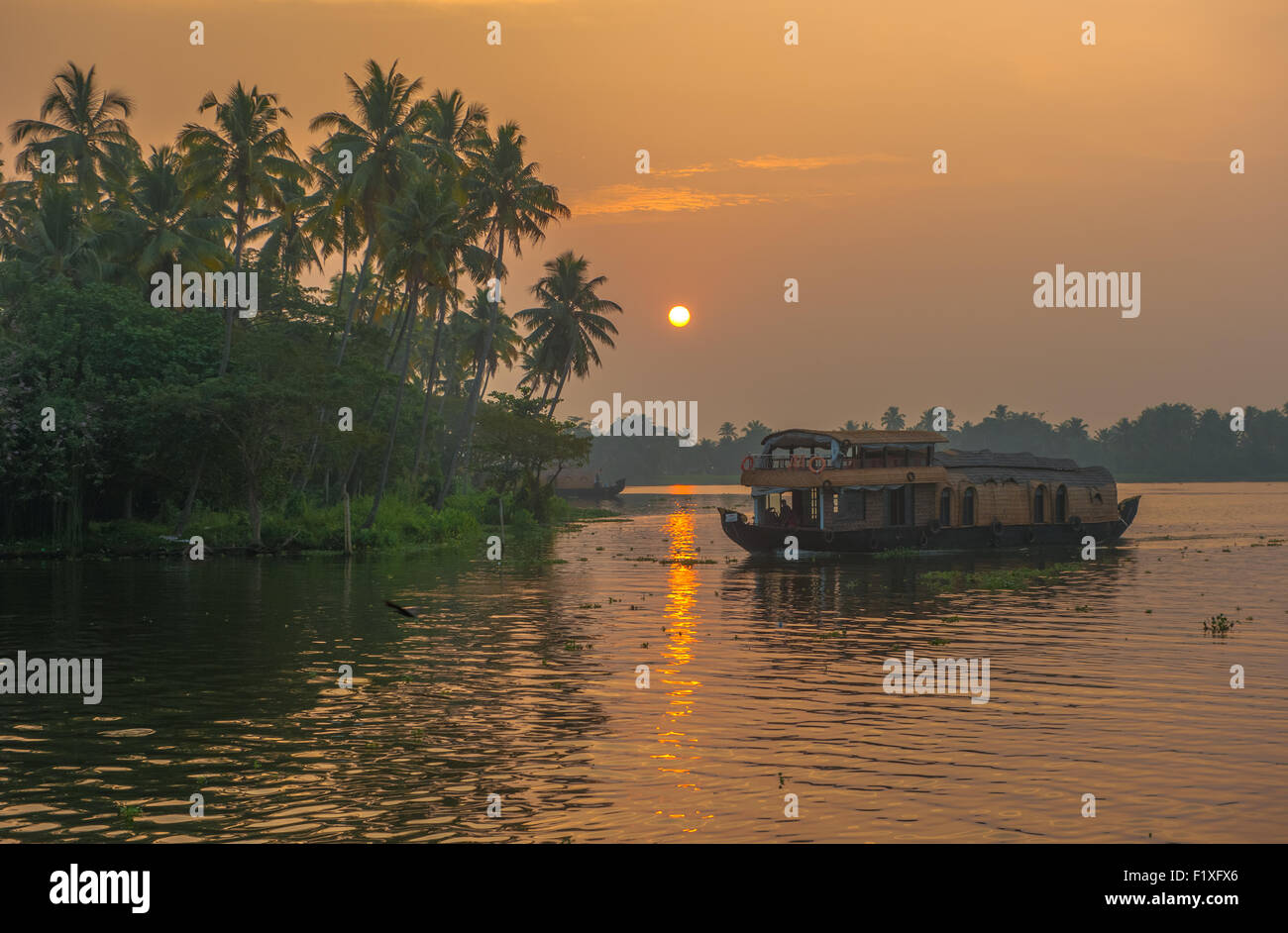 Backwaters von Kerala bei Sonnenaufgang, Indien Stockfoto