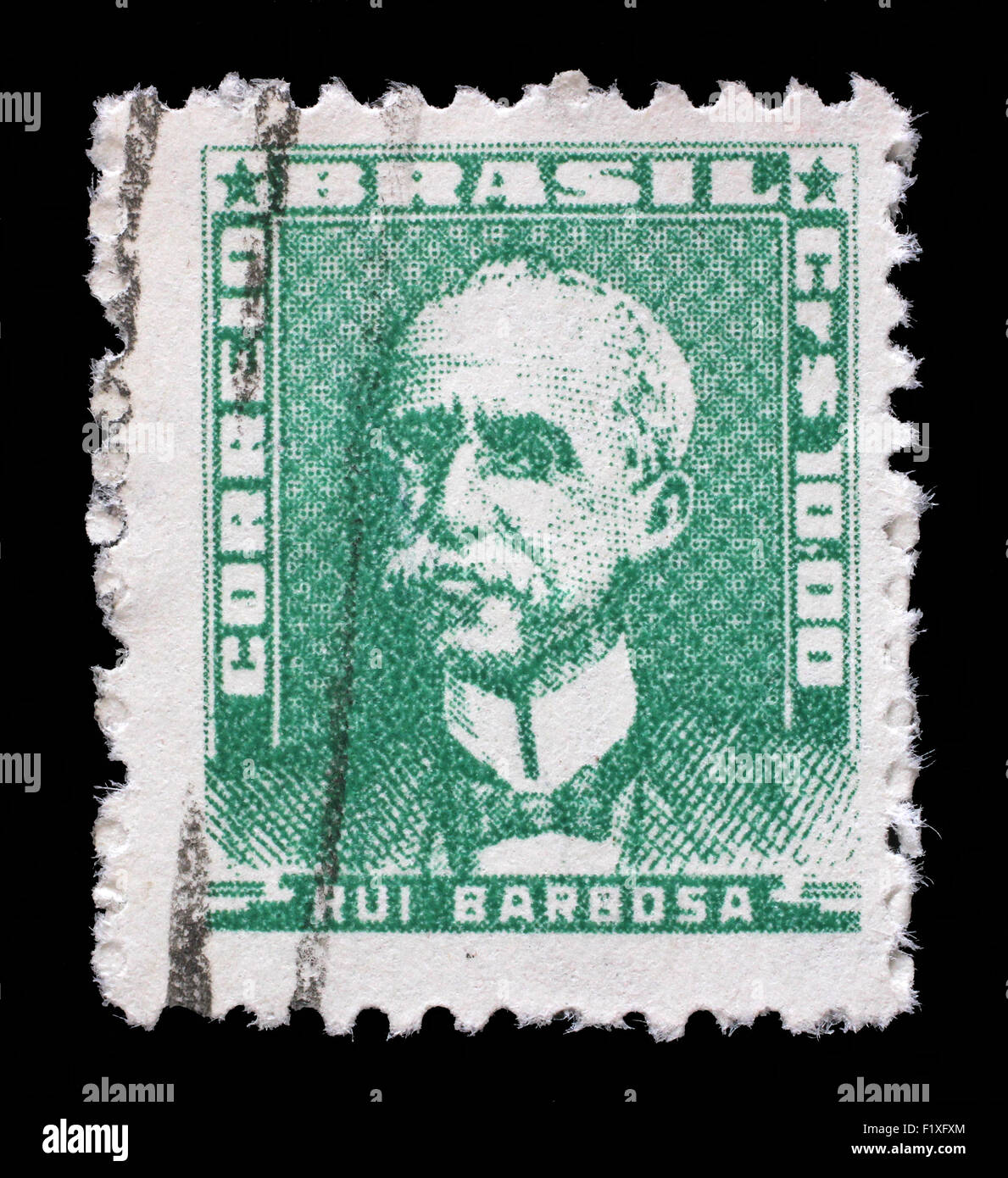 Briefmarke gedruckt in Brasilien zeigt Porträt des Ruy Barbosa, mit der gleichen Inschrift, aus der Serie Portraits, ca. 1954 Stockfoto