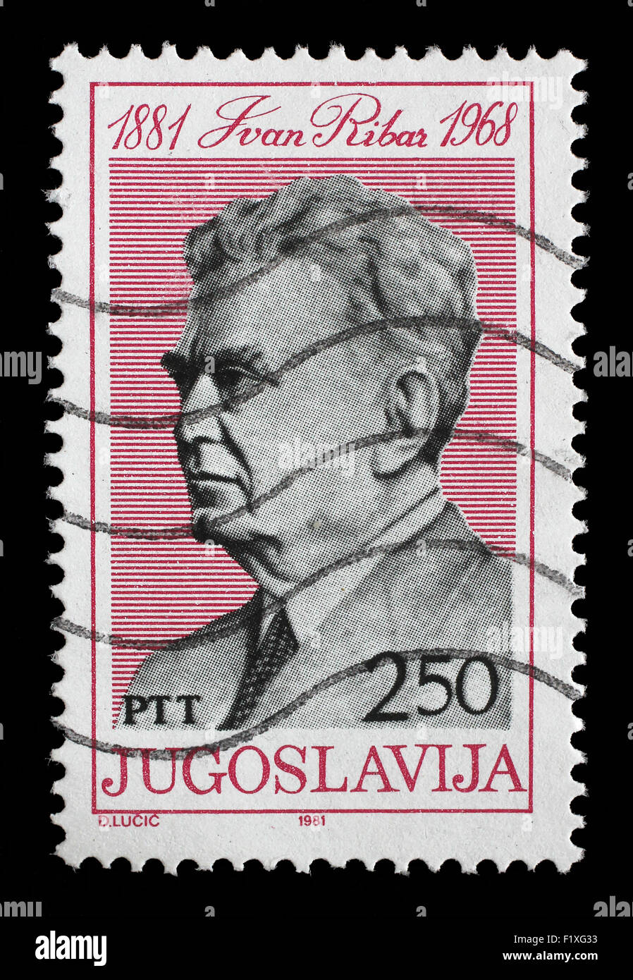 Briefmarke gedruckt in Jugoslawien zeigt Ivan Ribar (21. Januar 1881 - 11. Juni 1968) jugoslawischen Politiker, ca. 1981 Stockfoto