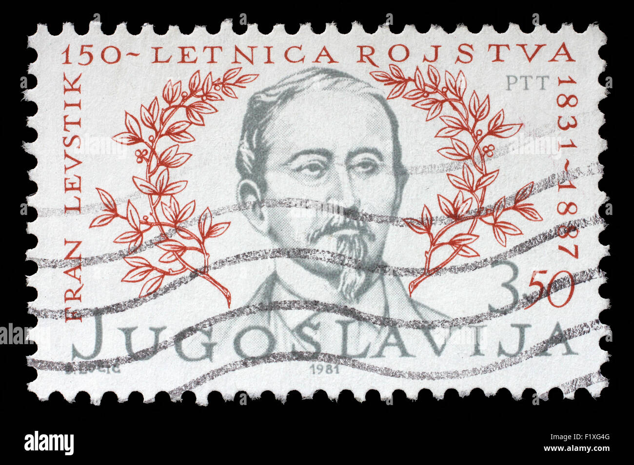 Briefmarke gedruckt in Jugoslawien zeigt den 150. Jahrestag der Geburt von Franc Levstik(1831-1887), ca. 1981. Stockfoto