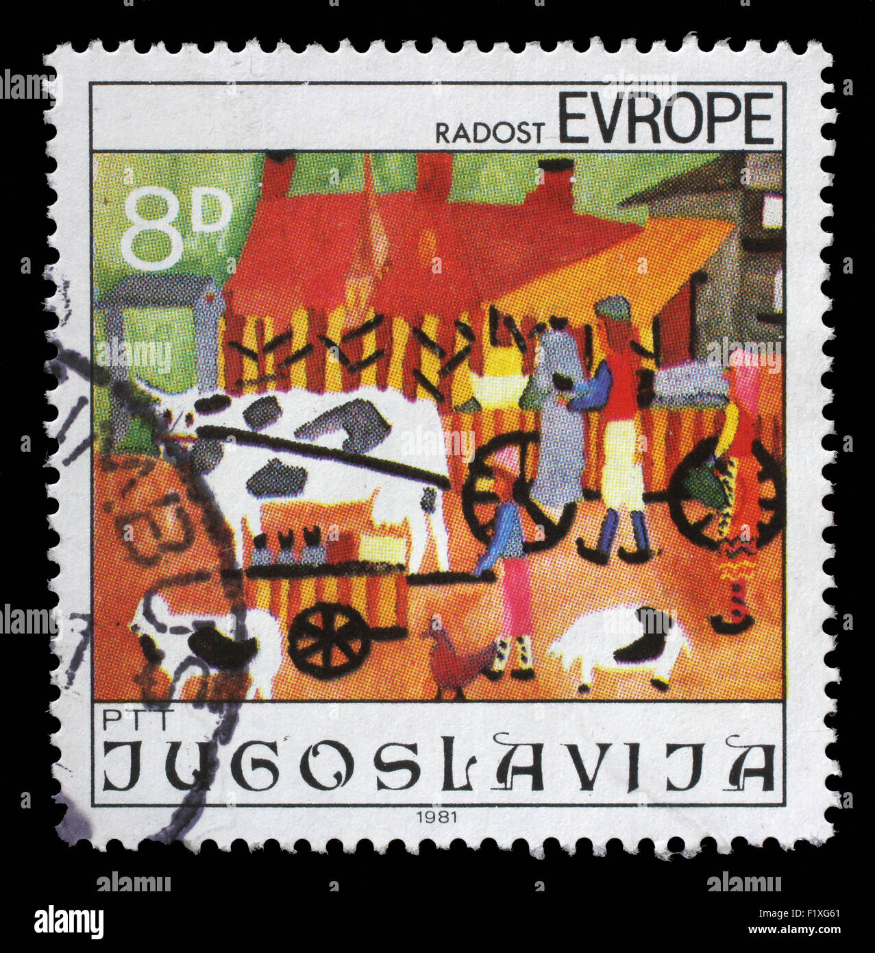 Briefmarke gedruckt in Jugoslawien zeigt Joy of Europe, ca. 1981 Stockfoto