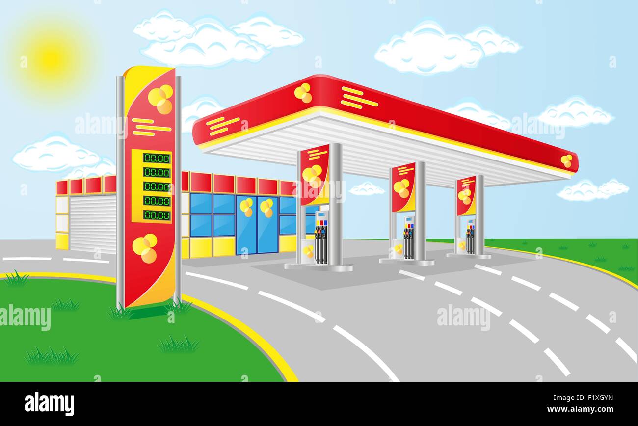 Auto-Tankstelle-Vektor-illustration Stock Vektor