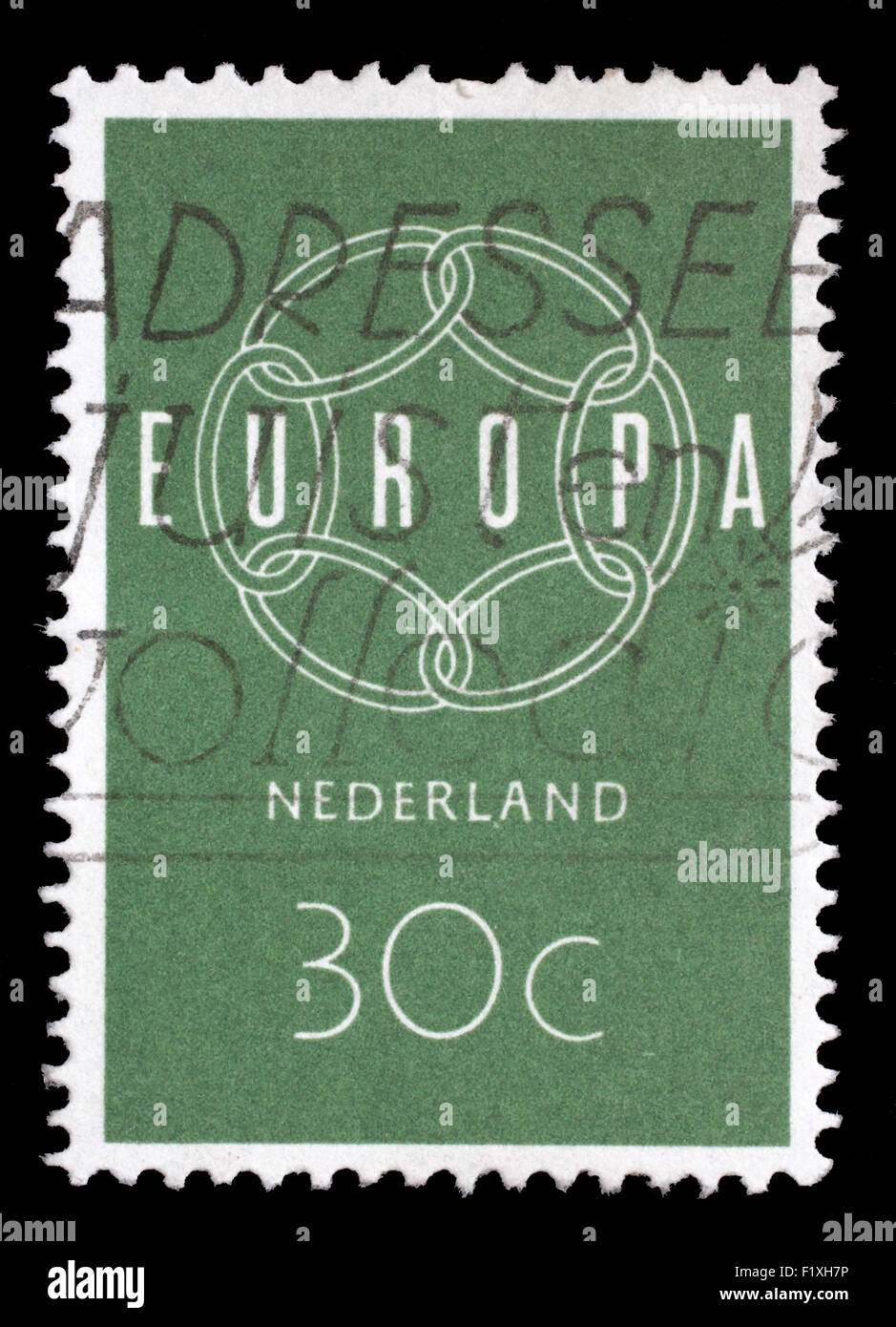 Briefmarke gedruckt in Niederlanden, zeigt eine Kette Komposition, mit der Aufschrift "Europa" aus der Serie Europa, ca. 1959 Stockfoto