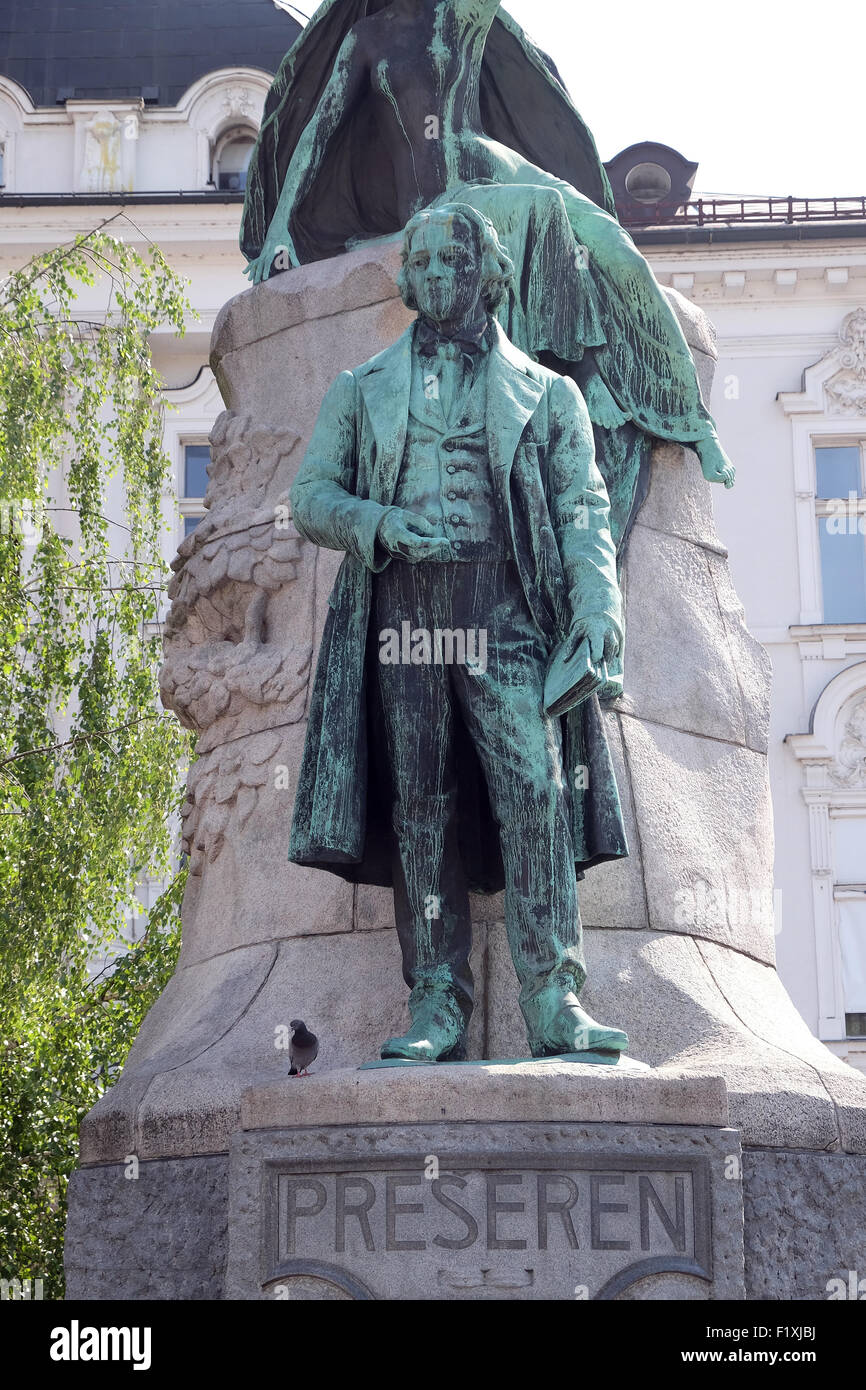 Denkmal von France Preseren im Zentrum von Ljubljana, Slowenien am 30. Juni 2015 Stockfoto