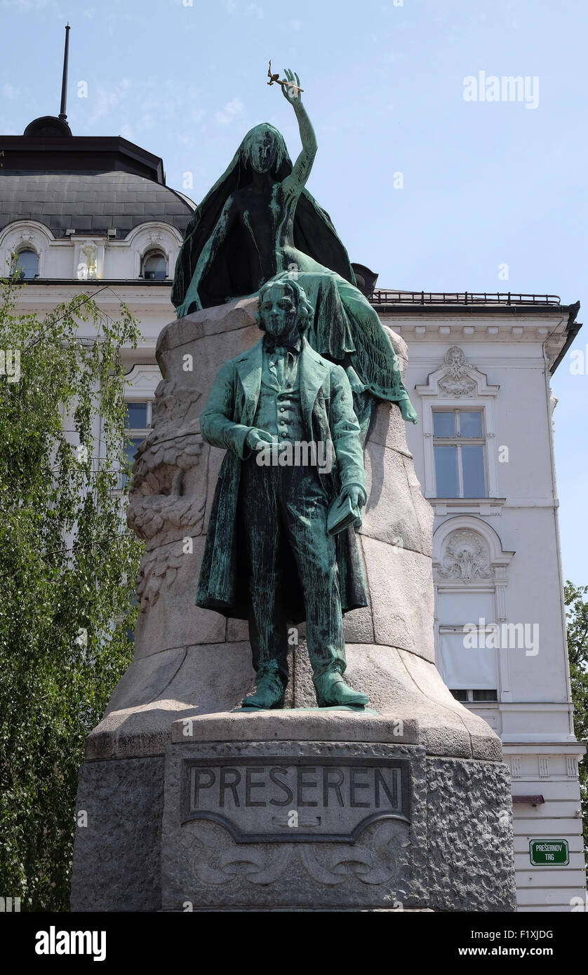 Denkmal von France Preseren im Zentrum von Ljubljana, Slowenien am 30. Juni 2015 Stockfoto