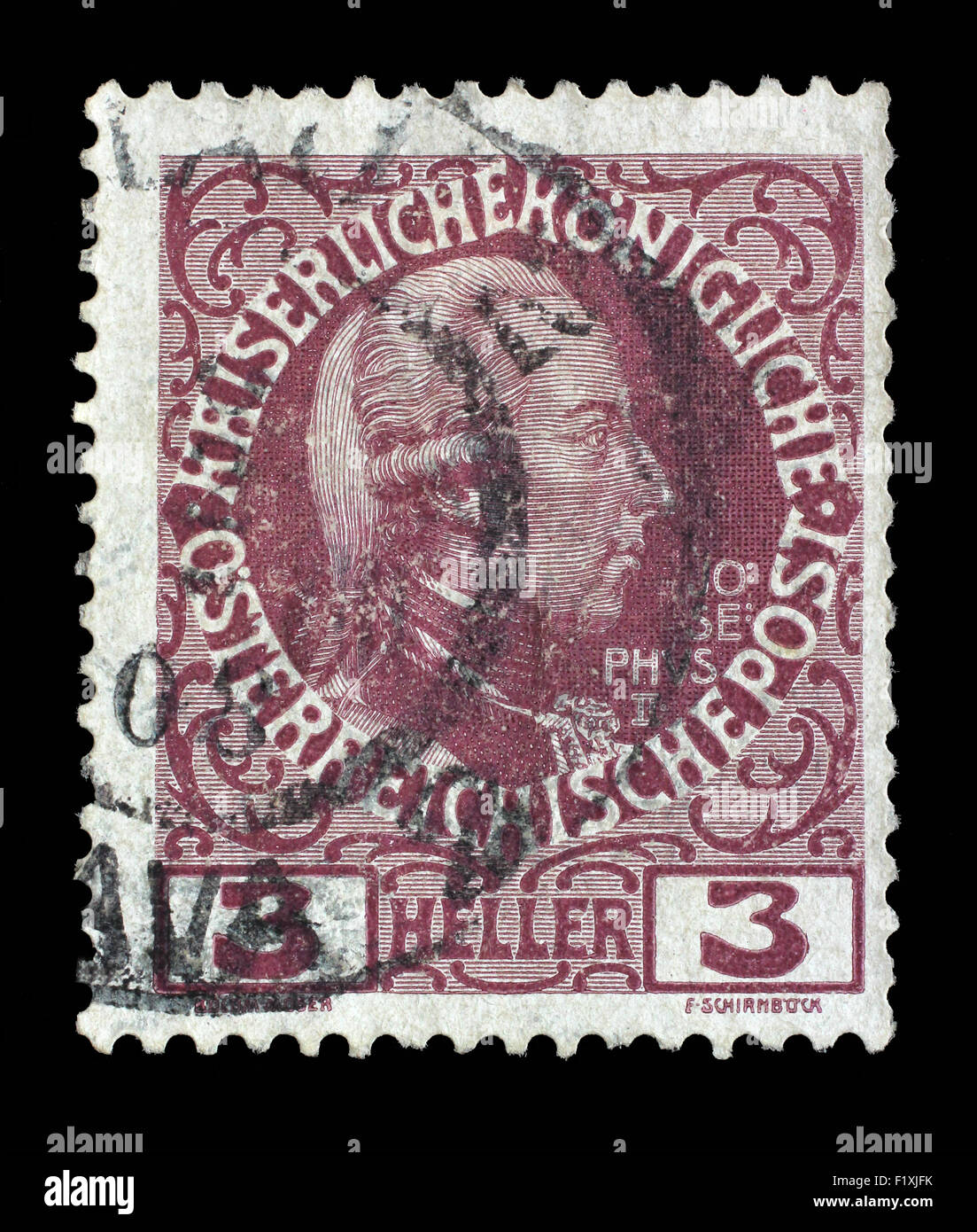 Briefmarke gedruckt in Österreich zeigt Joseph II., Kaiser von Österreich, ca. 1913 Stockfoto