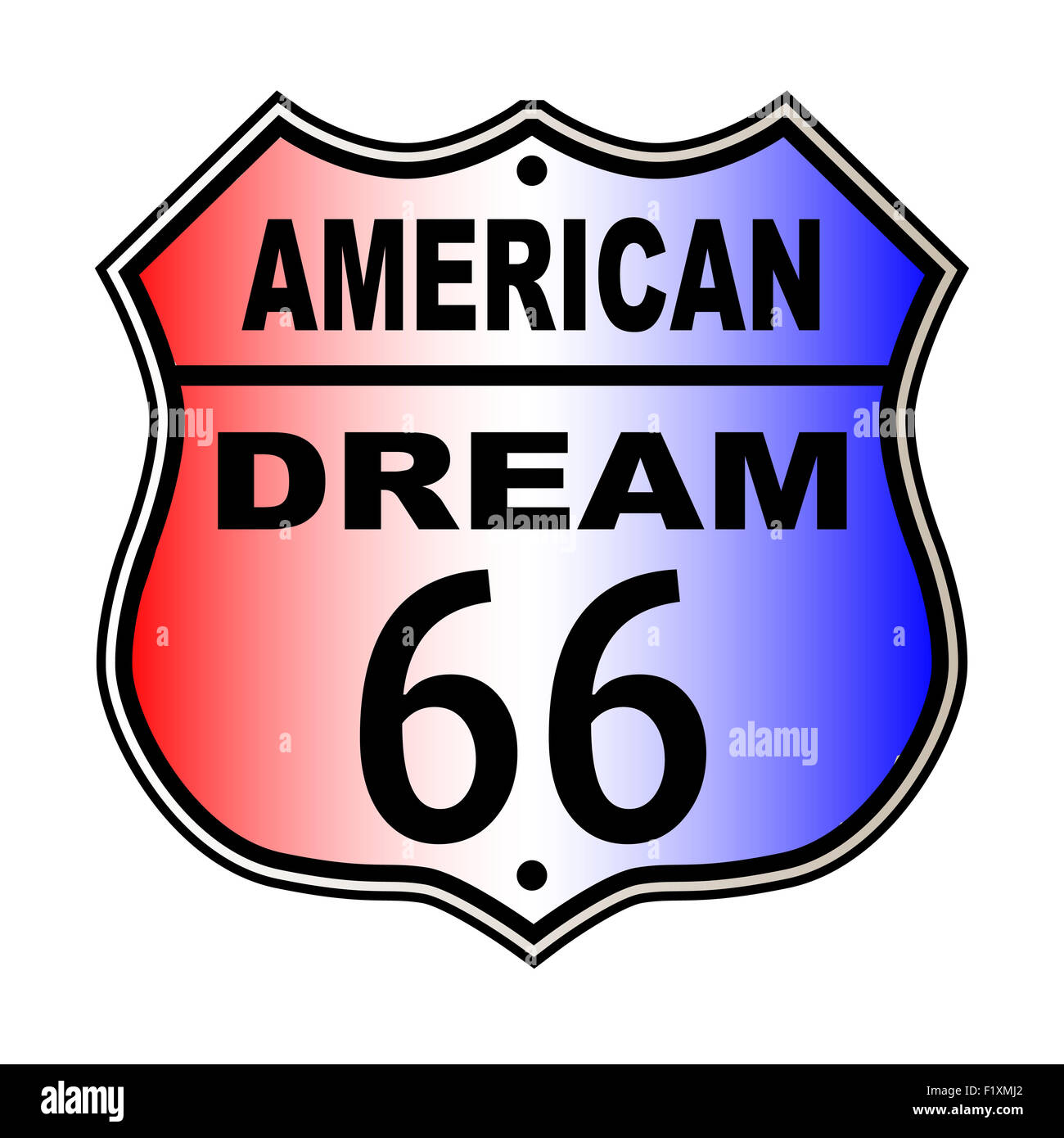 American Dream Route 66 Verkehrszeichen auf einem weißen Hintergrund Stockfoto