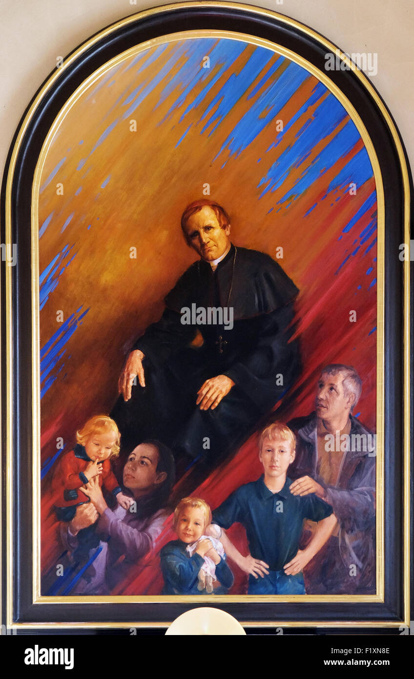 Saint John Bosco, Altarbild in der Franziskaner Kirche der Mariä Verkündigung in Ljubljana/Slowenien am 30. Juni 2015 Stockfoto