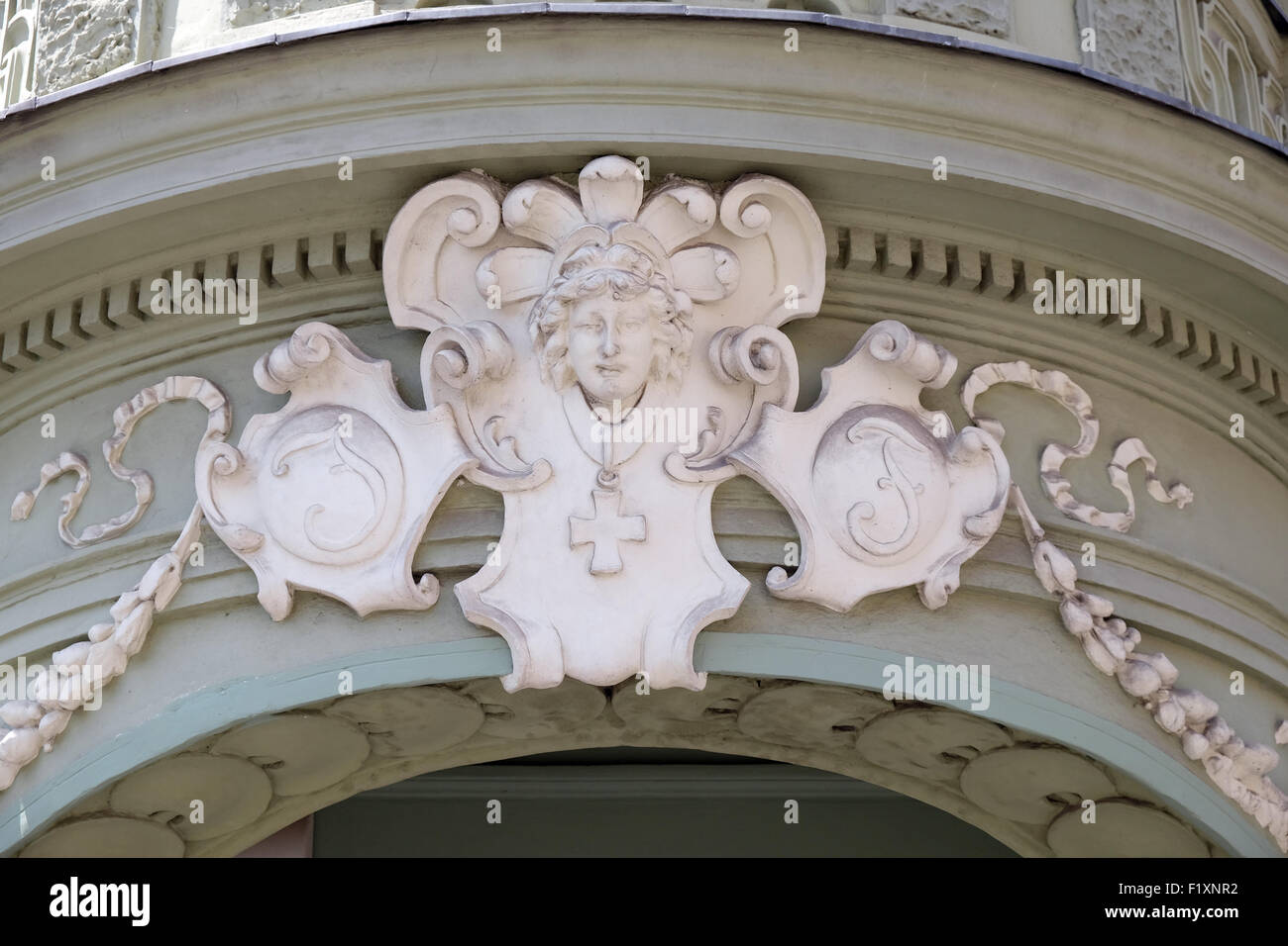 Hausdekoration im alten Teil der Stadt Ljubljana, Slowenien am 30. Juni 2015 Stockfoto