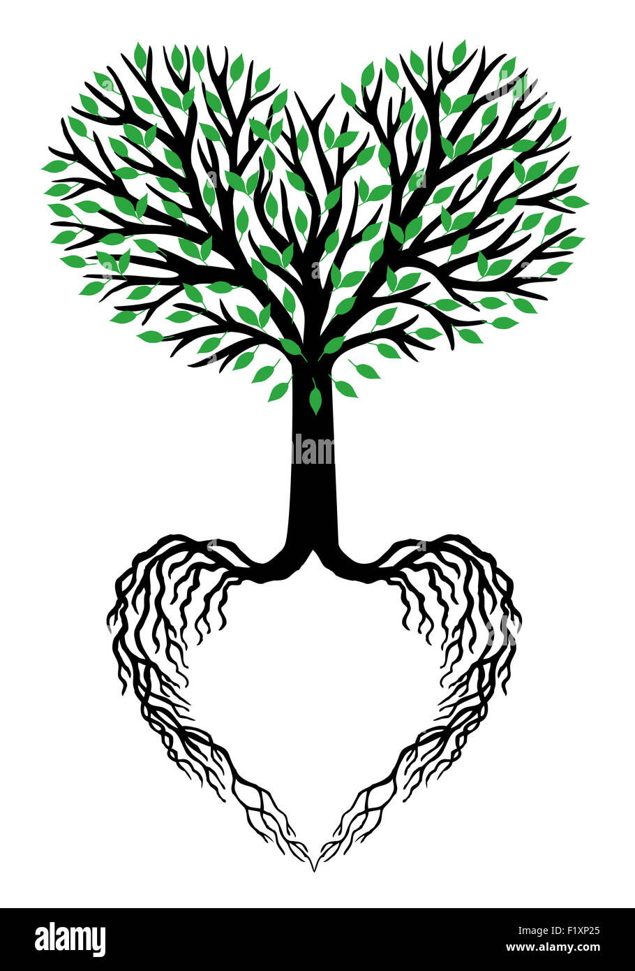 Baum des Lebens, Herz geformt, Äste und Wurzeln, Vektor-illustration Stockfoto