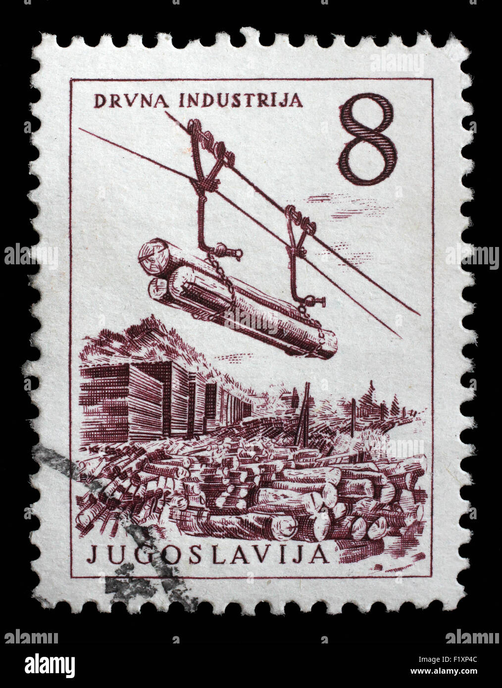 Briefmarke gedruckt in Jugoslawien zeigt Holzindustrie, ca. 1958 Stockfoto