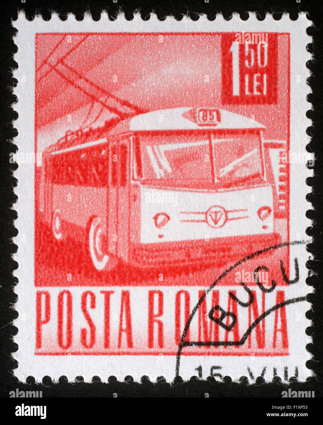 Briefmarke gedruckt in Rumänien zeigt o-Bus, ca. 1971 Stockfoto