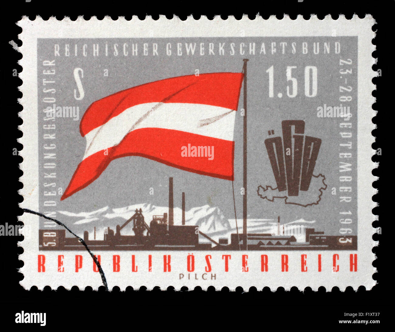 Briefmarke gedruckt in Österreich, gewidmet der 5. Kongress der österreichische Gewerkschaftsbund ca. 1963 Stockfoto