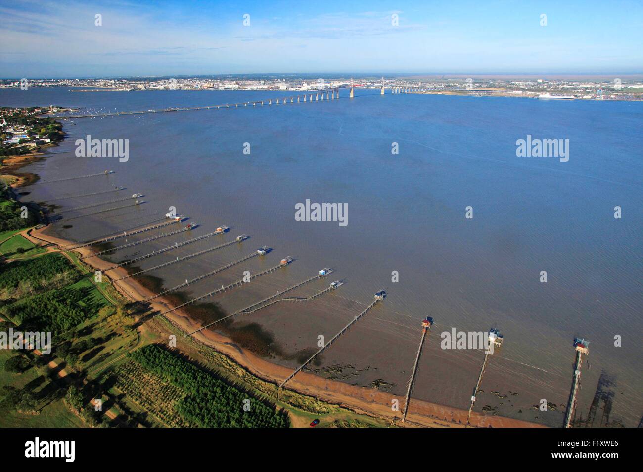 Frankreich, Loire-Atlantique, Fischerei in der Mündung der Loire in der Nähe von Saint Brevin Les Pins (Luftbild) Stockfoto