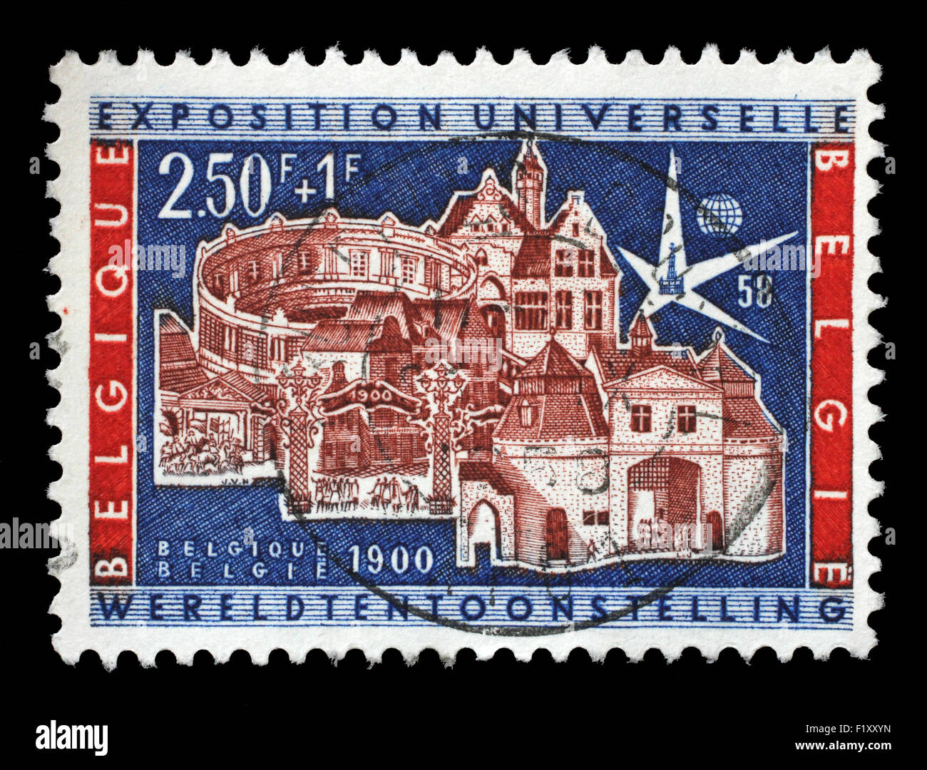 Belgien - ca. 1958: Eine Briefmarke gedruckt von Belgien zeigt Welt Ausstellung Brüssel ca. 1958. Stockfoto