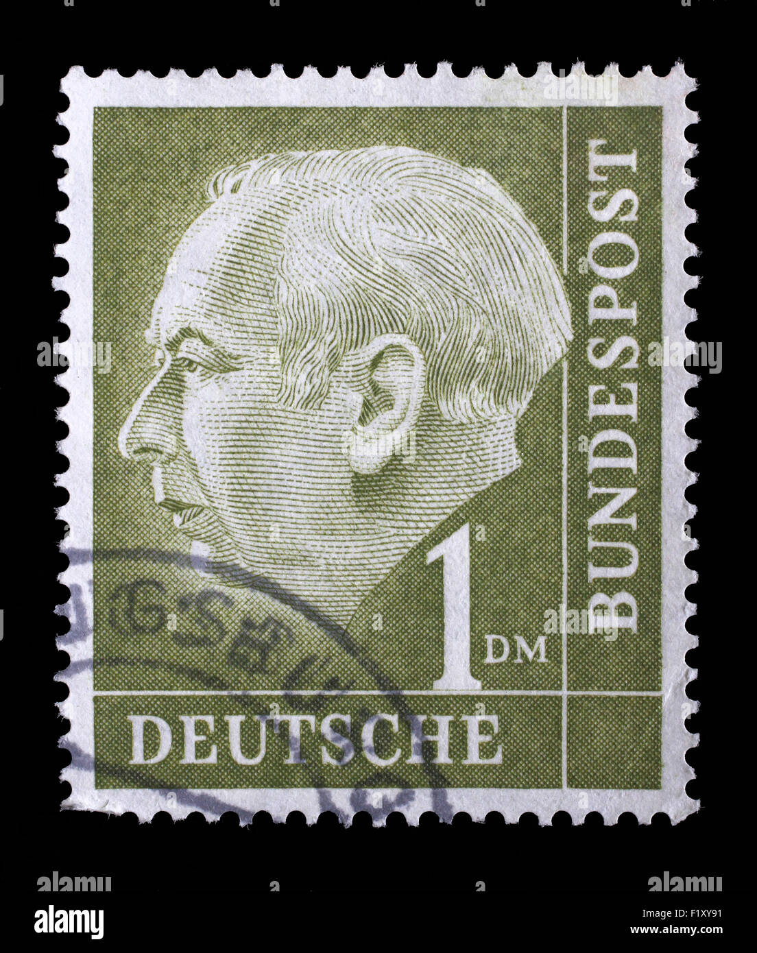 Gedruckt in der Deutschland Stempels zeigt Theodor Heuss, 1. Präsident der Bundes Republik Deutschland, 1949-1959, ca. 1954 Stockfoto